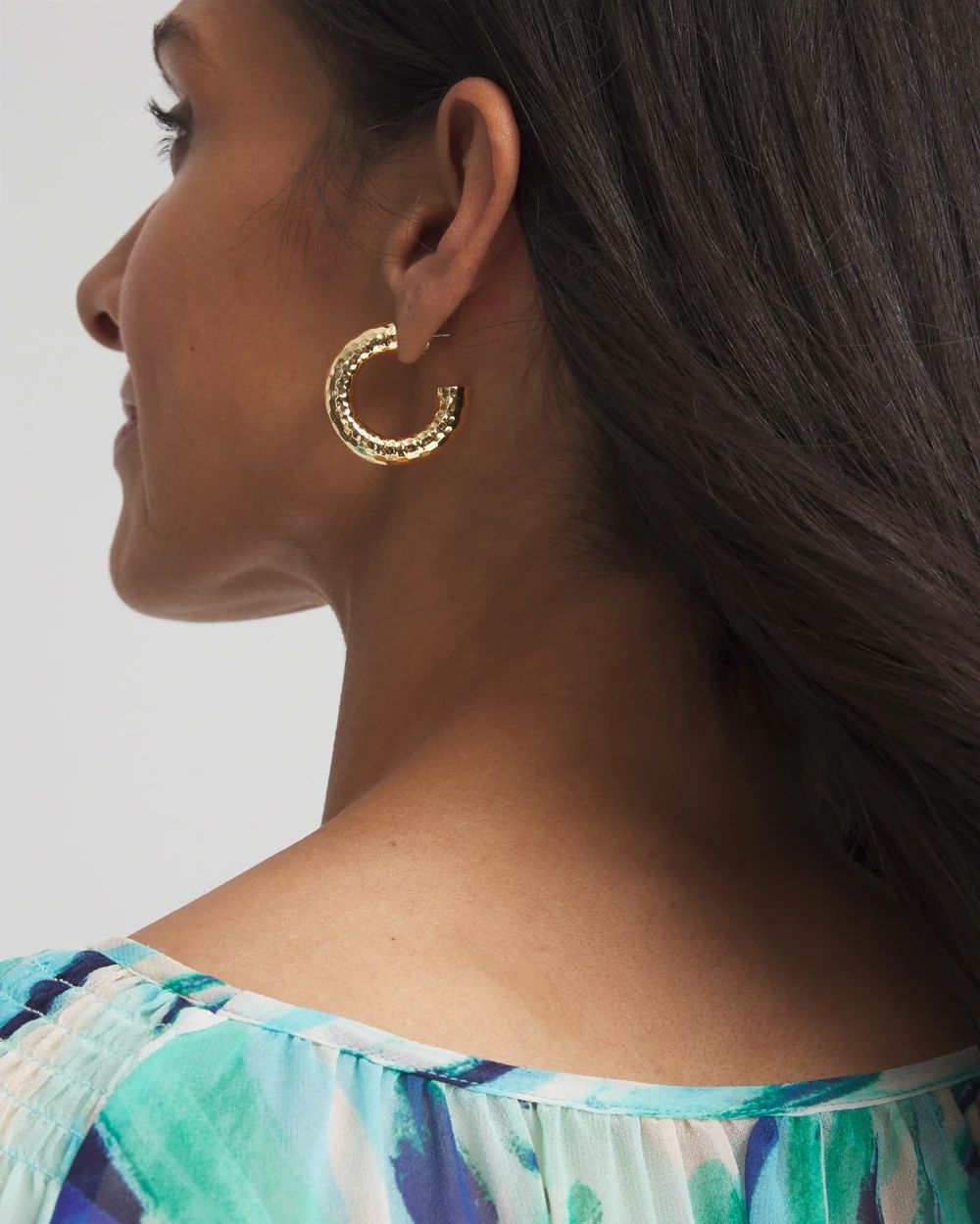 No Droop® Textured Goldtone Hoop Earrings