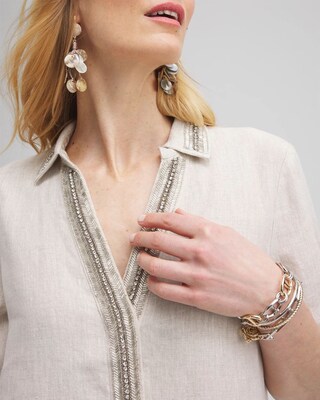 Petite Linen Embellished Maxi Shirt Dress