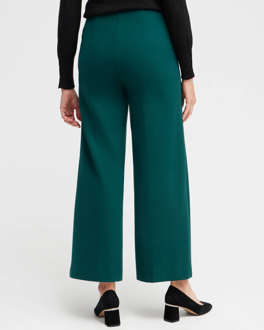 Ponte Pintuck Wide Leg Ankle Pants