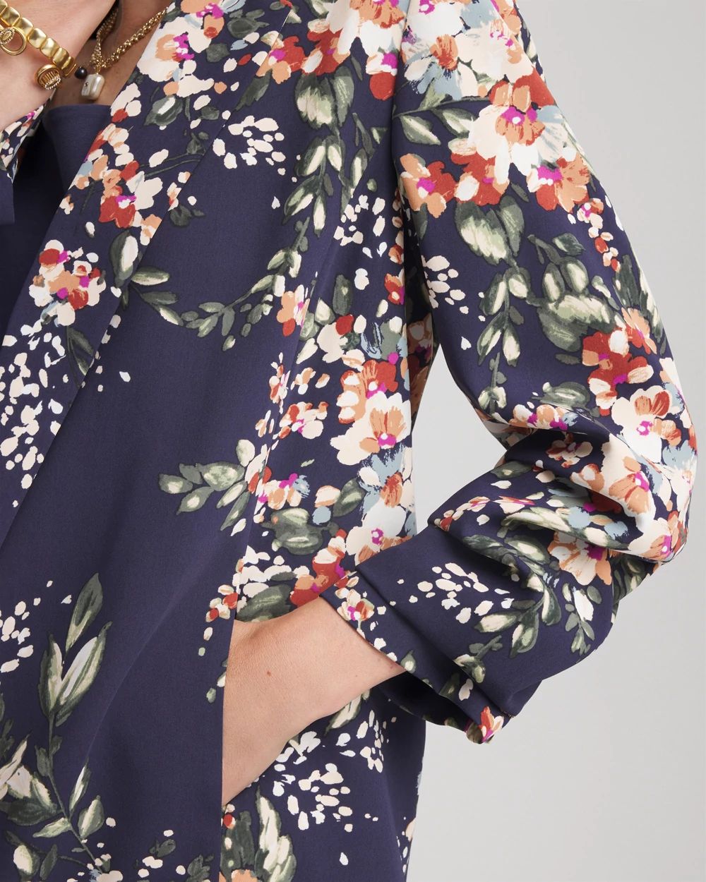 Floral Ruched Sleeve Blazer