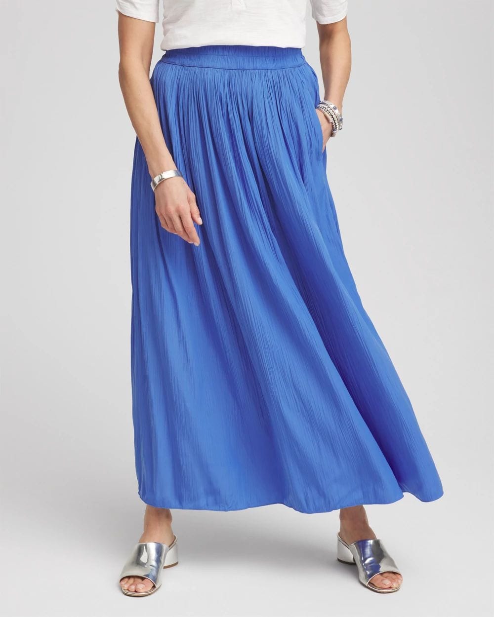 Pull-on Pleated Maxi Skirt
