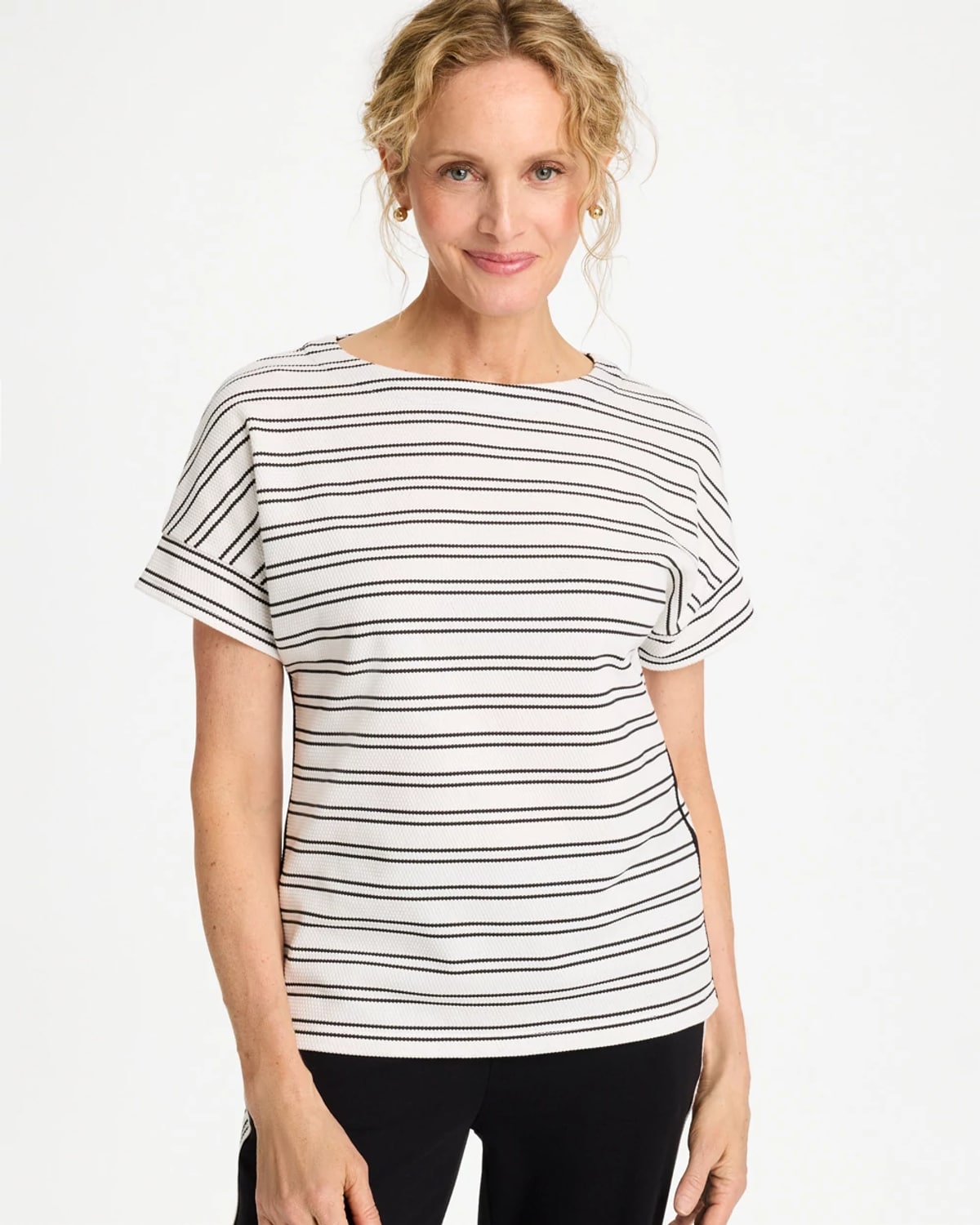 Chico's Textured Knit Jacquard Top In White In Ecru