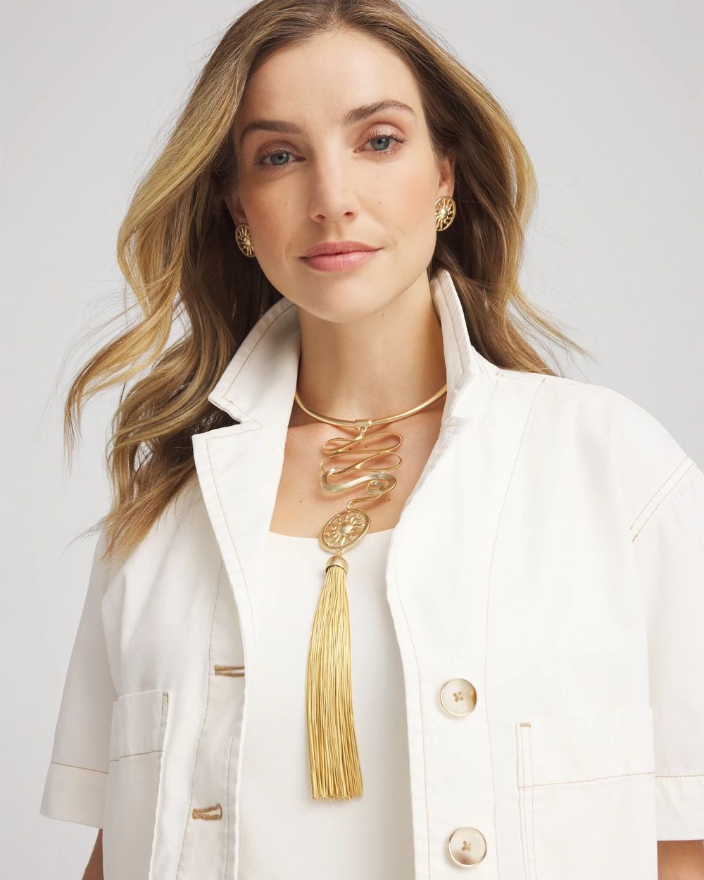 Twisted-Metal Tassel Statement Necklace click to view larger image.
