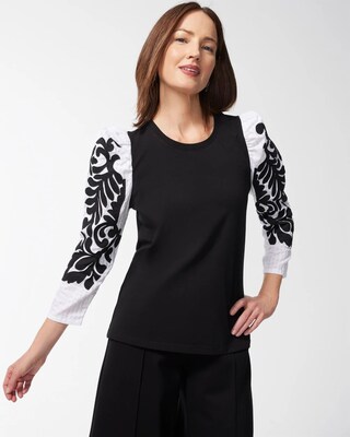 White Jacquard Sleeve Tee