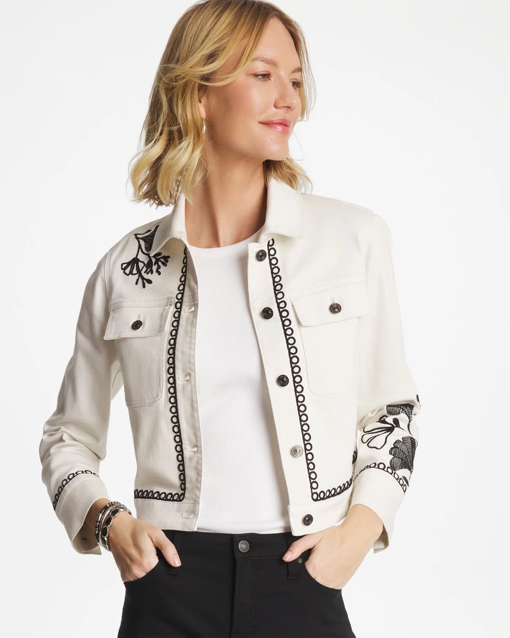 Ginkgo Embroidered Denim Jacket