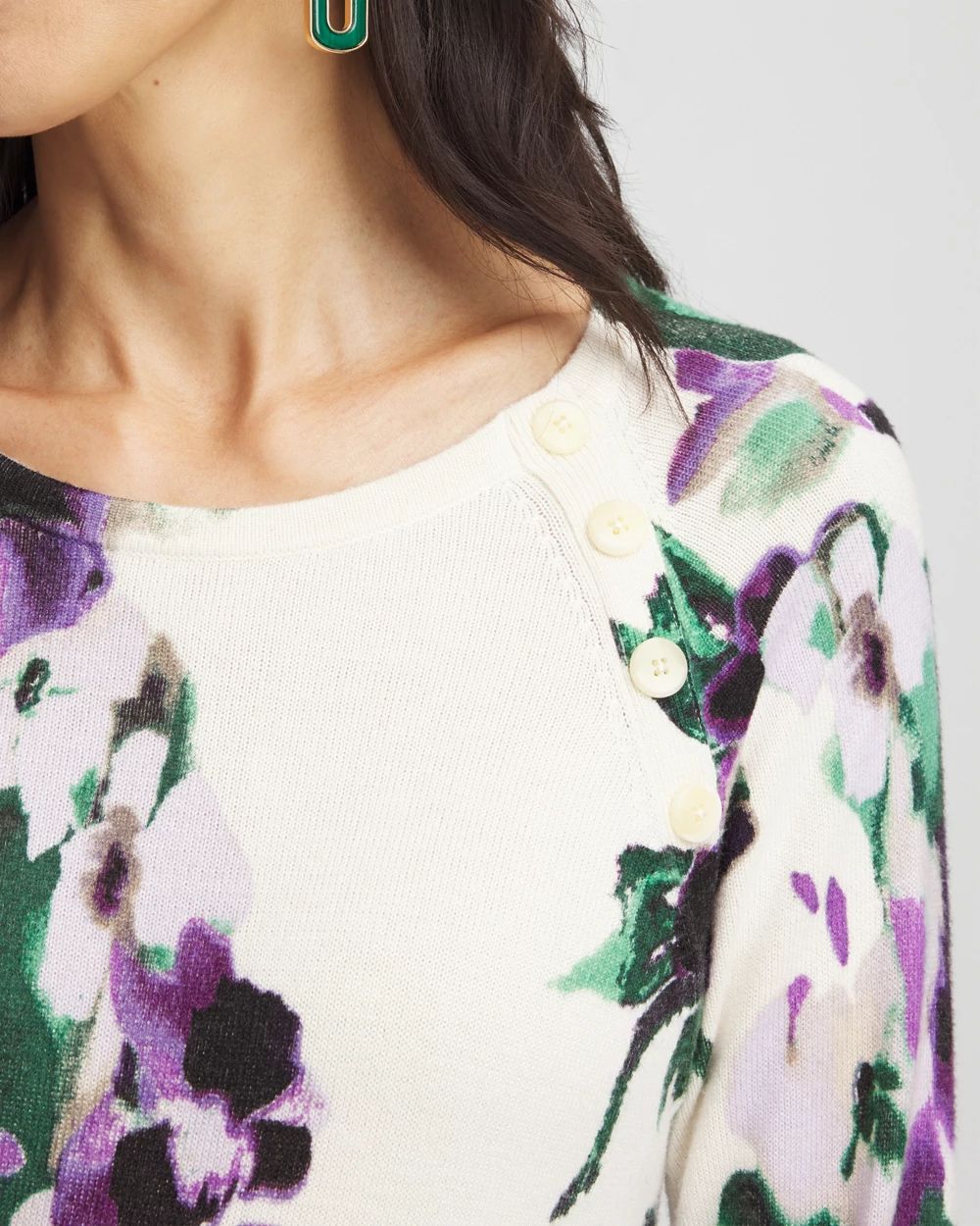 Floral Button Long Sleeve Pullover Sweater click to view larger image.