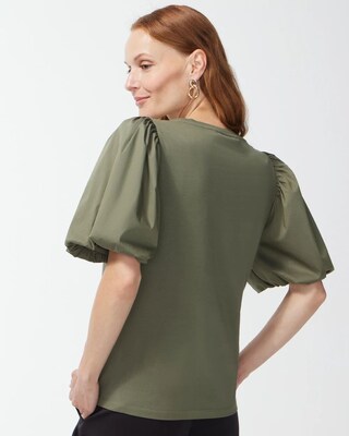 Green Embellished Puff Sleeve Tee