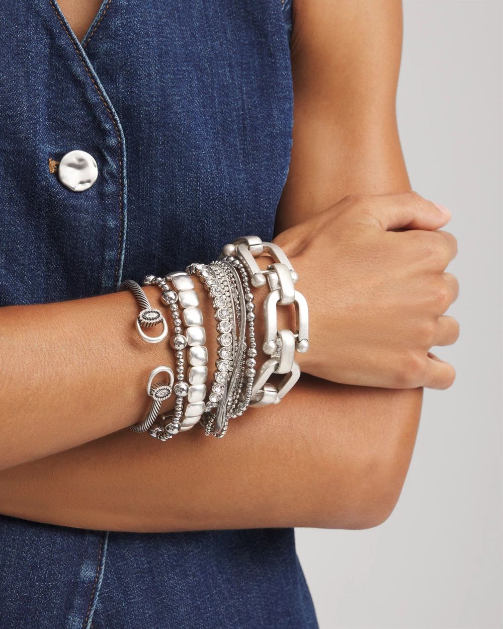 Pink Stone Silvertone Stretch Bracelet
