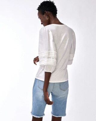 Linen-Blend Pom Sleeve Tee