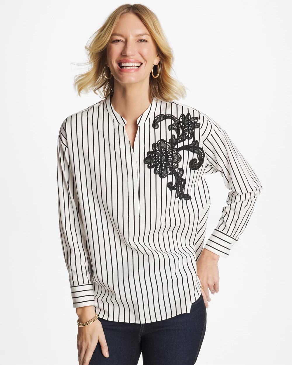 Striped Poplin Applique Tunic