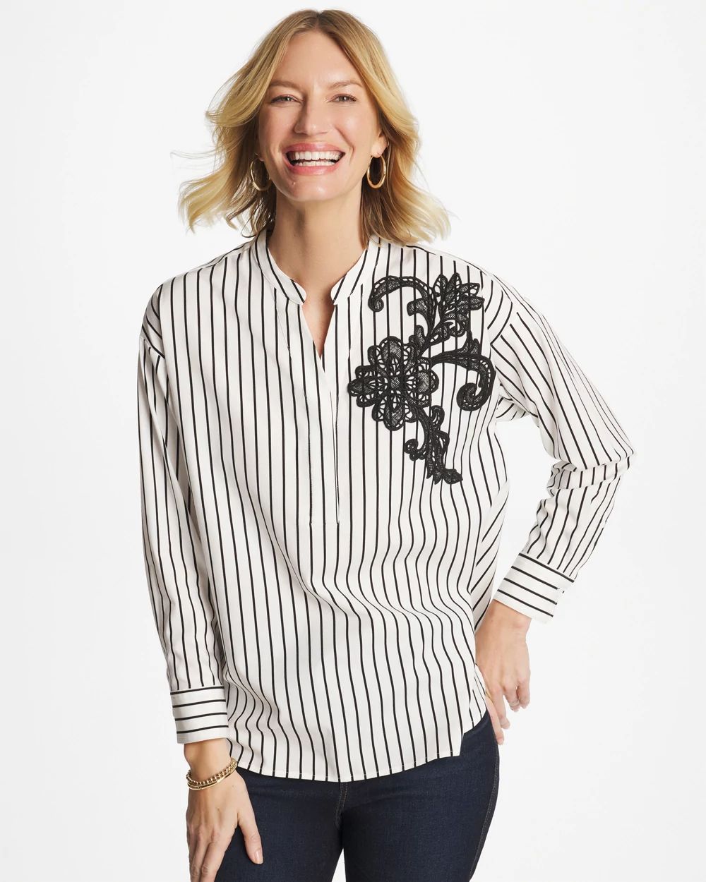 Striped Poplin Applique Tunic