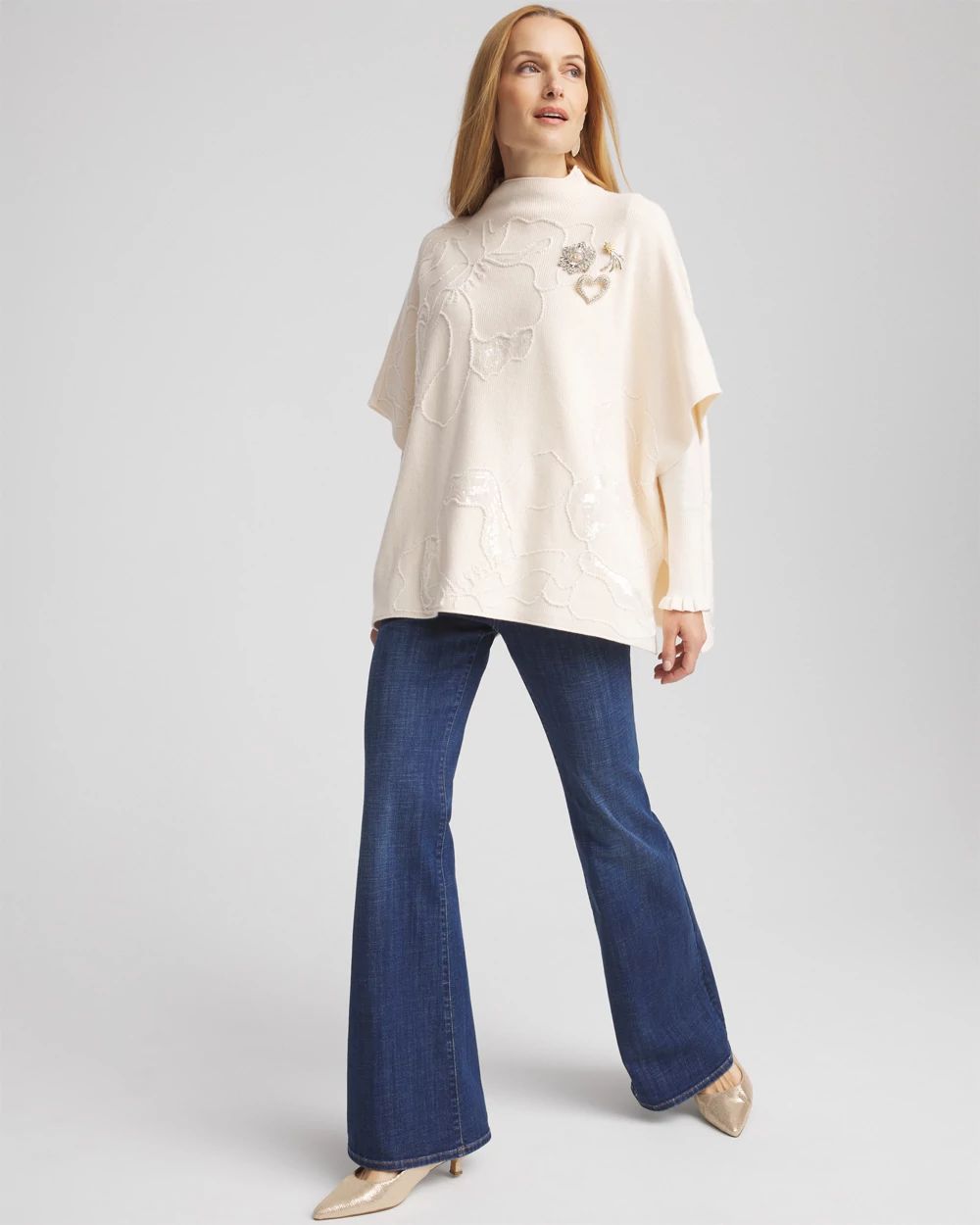 Embroidered Cashmere Blend Poncho