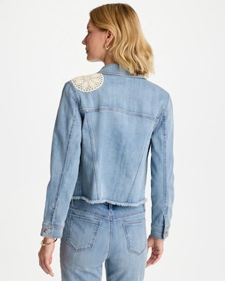 Embroidered Frayed Denim Trucker Jacket click to view larger image.
