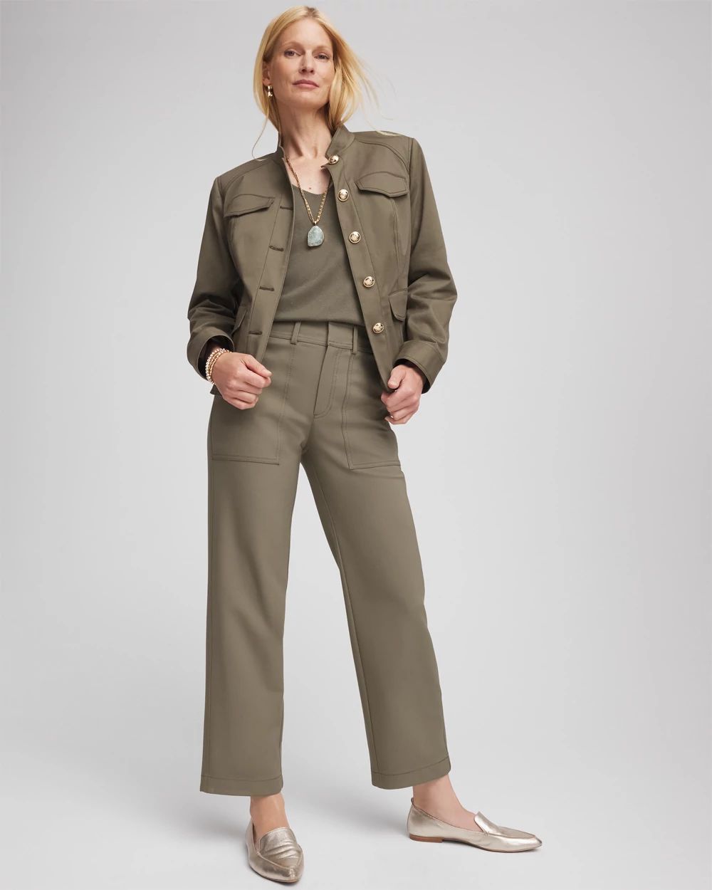 Bi-Stretch Straight Cropped Ankle Pants