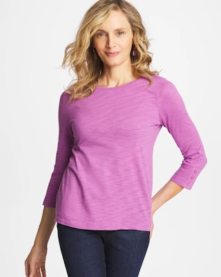Cotton Slub 3/4 Sleeve Button Tee
