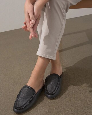 Black Fringe Raffia Mules