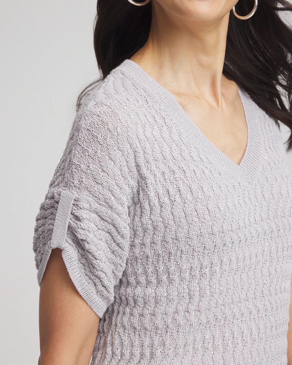 Sequin V-Neck Pullover Sweater