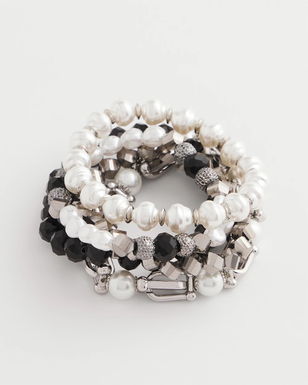 Hematite Tone Stretch Set of Five Beaded Bracelets