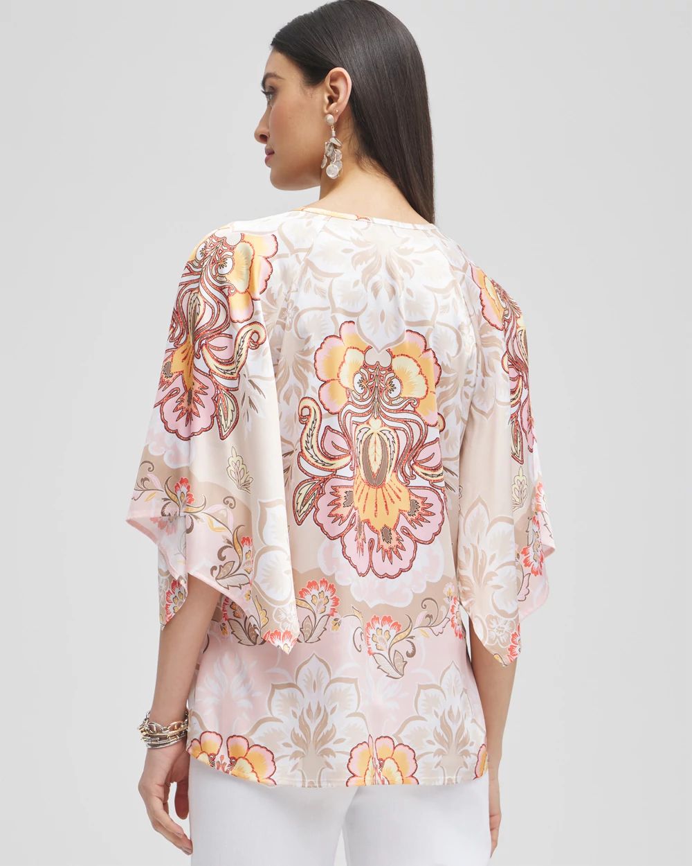 Satin Floral Keyhole Neck Blouse