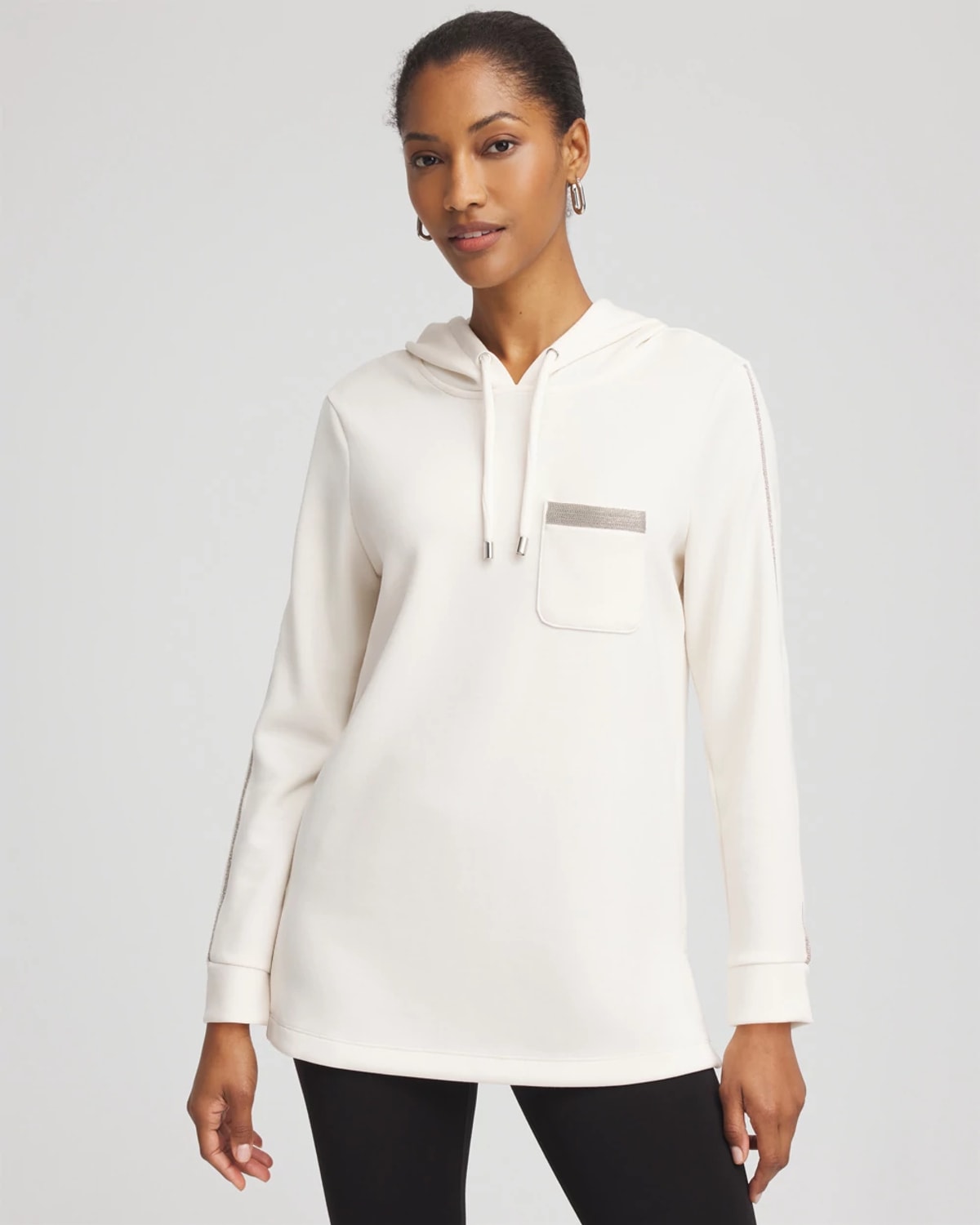 Chico's Scuba Caviar Bead Sweatshirt In Cream In White