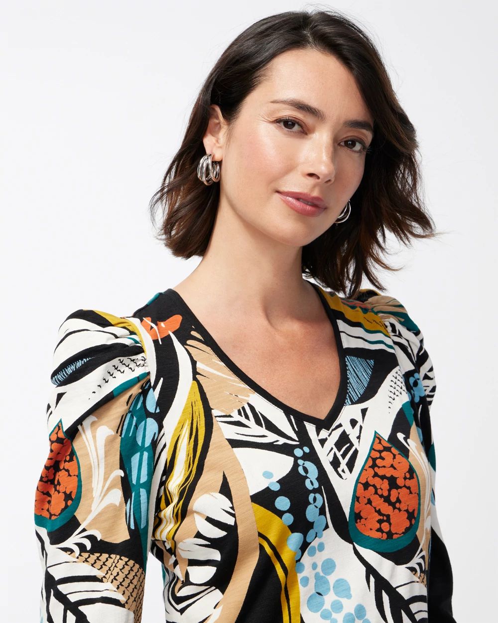 Swirl Print 3/4 Sleeve Romantic Tee