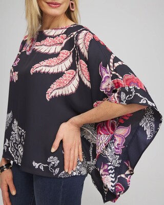 Ruffle Detail Floral Poncho