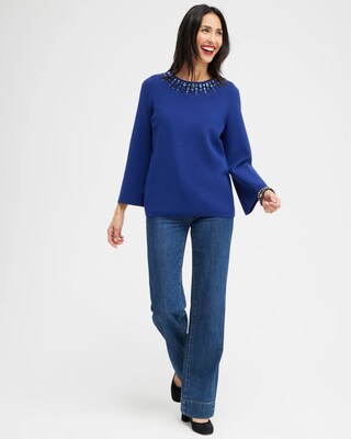 Gem Embellished Flare Sleeve Sweater click to view larger image.