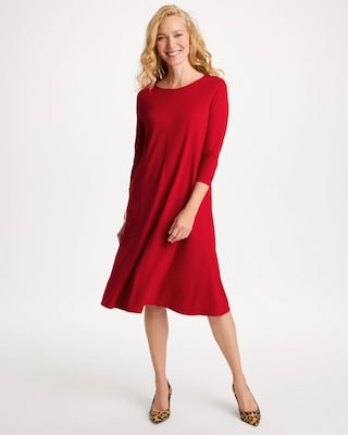 Seamed Ponte Knit 3/4 Sleeve Dress