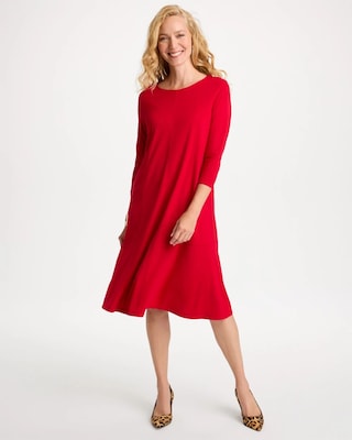 Seamed Ponte Knit 3/4 Sleeve Dress