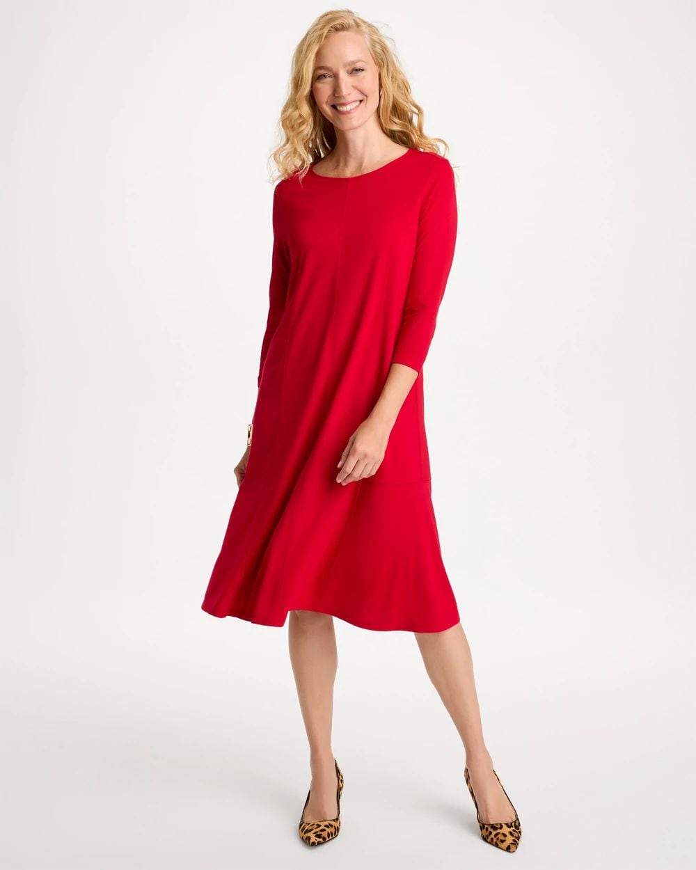 Seamed Ponte Knit 3/4 Sleeve Dress