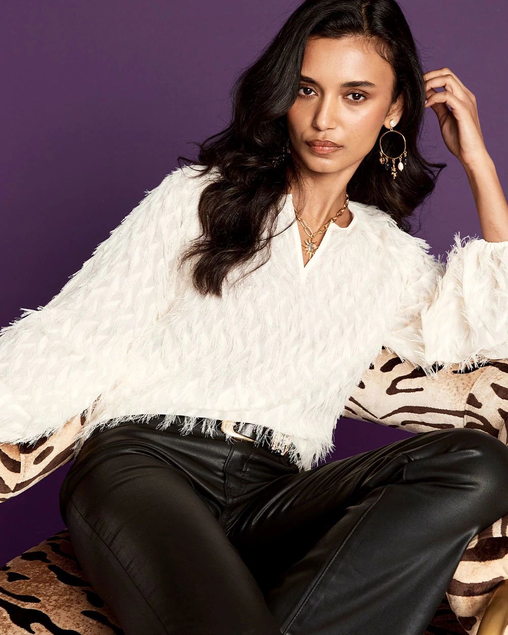 Feathered Pullover Peasant Blouse