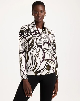Zenergy® Soft Leaf Print Cowlneck Pullover