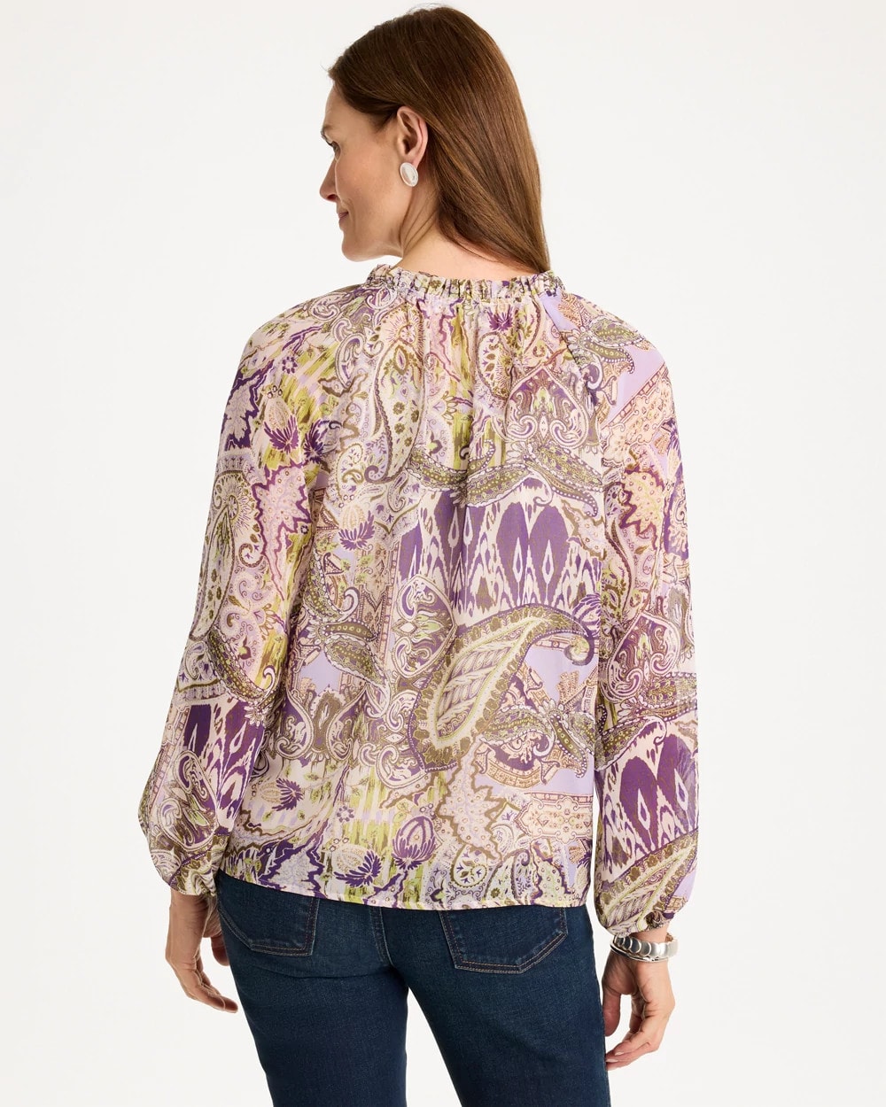 Georgette Ruffle Neck Paisley Blouse
