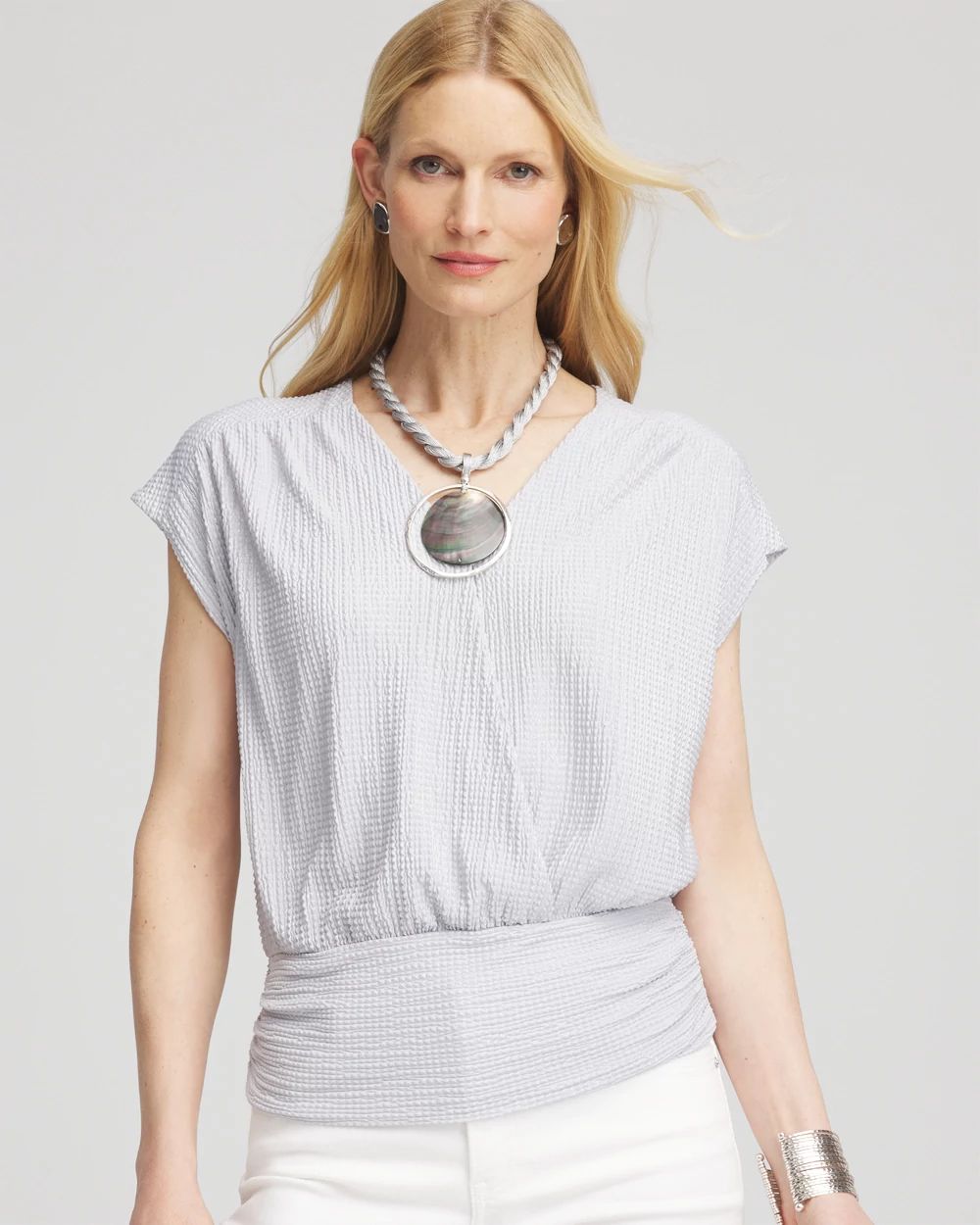 Foiled Knit Banded Bottom Top