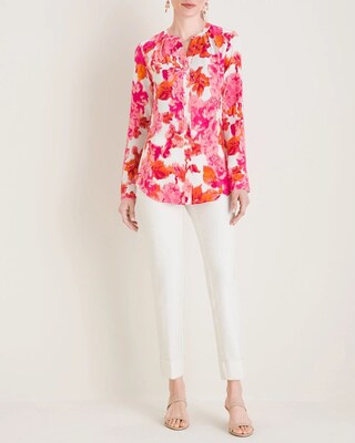 Floral Pleat-Neck Blouse
