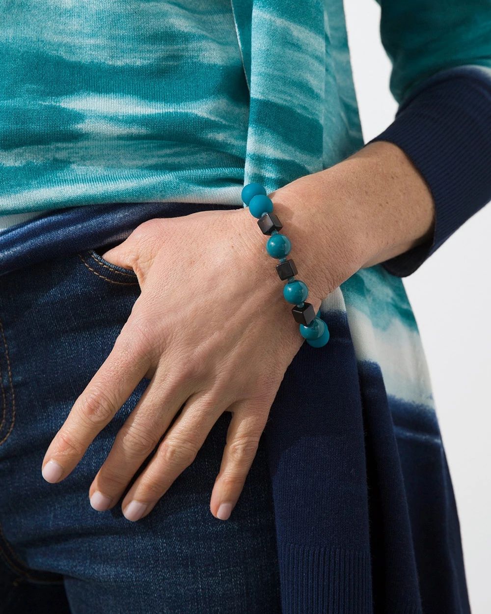 Blue and Black Stretch Bracelet