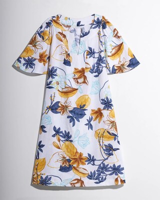 Linen Floral Flutter Sleeve Dress