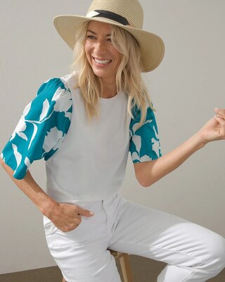 White Floral Elbow Sleeve Tee
