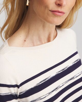 Ella Striped Ribbed-Bateau Pullover Sweater click to view larger image.