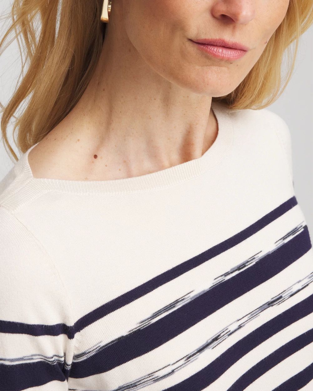 Ella Striped Ribbed-Bateau Pullover Sweater