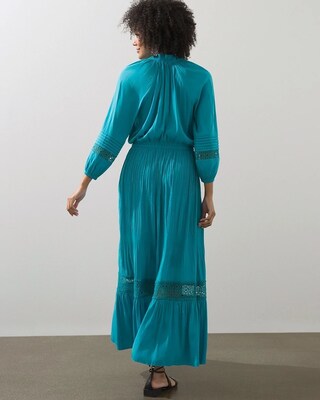 Crochet Detail Ruffle Maxi Dress