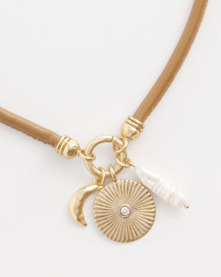 Brown Leather Collar Charm Necklace click to view larger image.