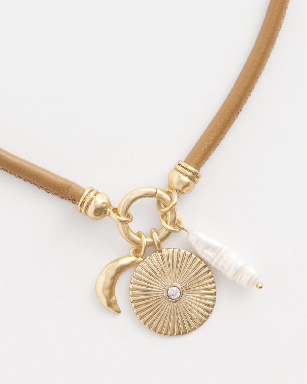 Brown Leather Collar Charm Necklace