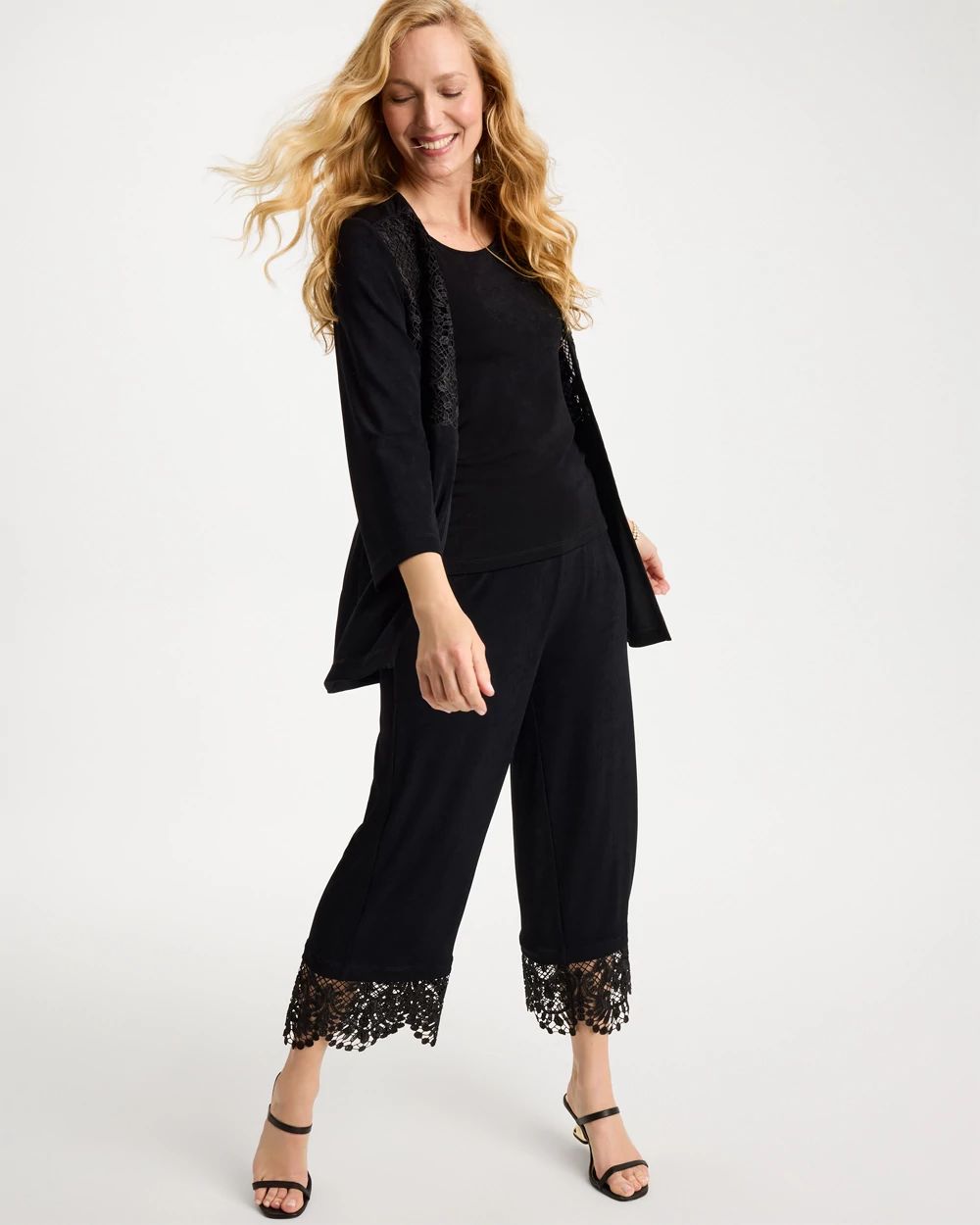 Petite Travelers™ Lace Trim Cropped Pants click to view larger image.