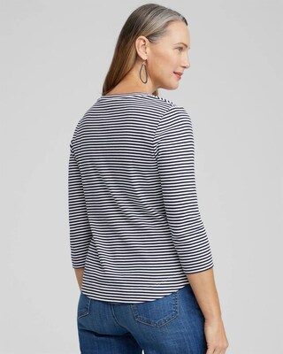 Stripe V-neck 3/4 Sleeve Tee