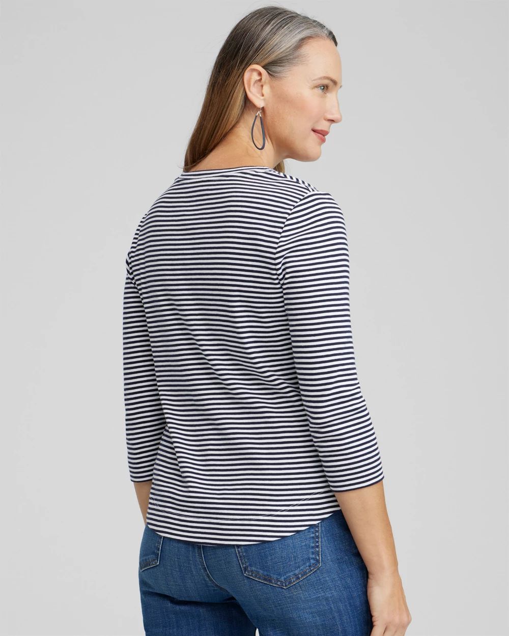Stripe V-neck 3/4 Sleeve Tee