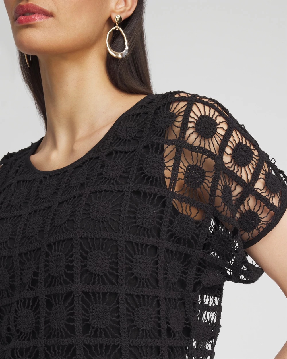 Crochet Trim Banded Hem Tee