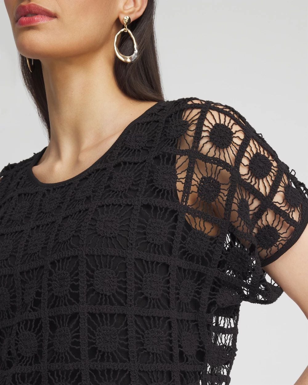 Crochet Trim Banded Hem Tee click to view larger image.