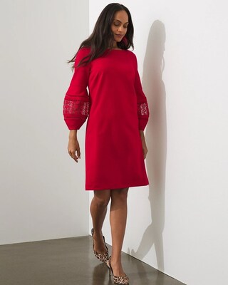 Eyelet Balloon Sleeve Ponte Dress