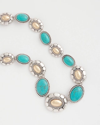 Turquoise Mixed Metal Collar Necklace click to view larger image.